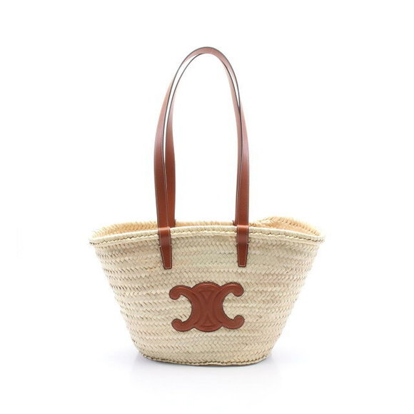 Celine Triomphe Basket Shoulder Bag Leather Raffia Beige Brown - Picture 1 of 4